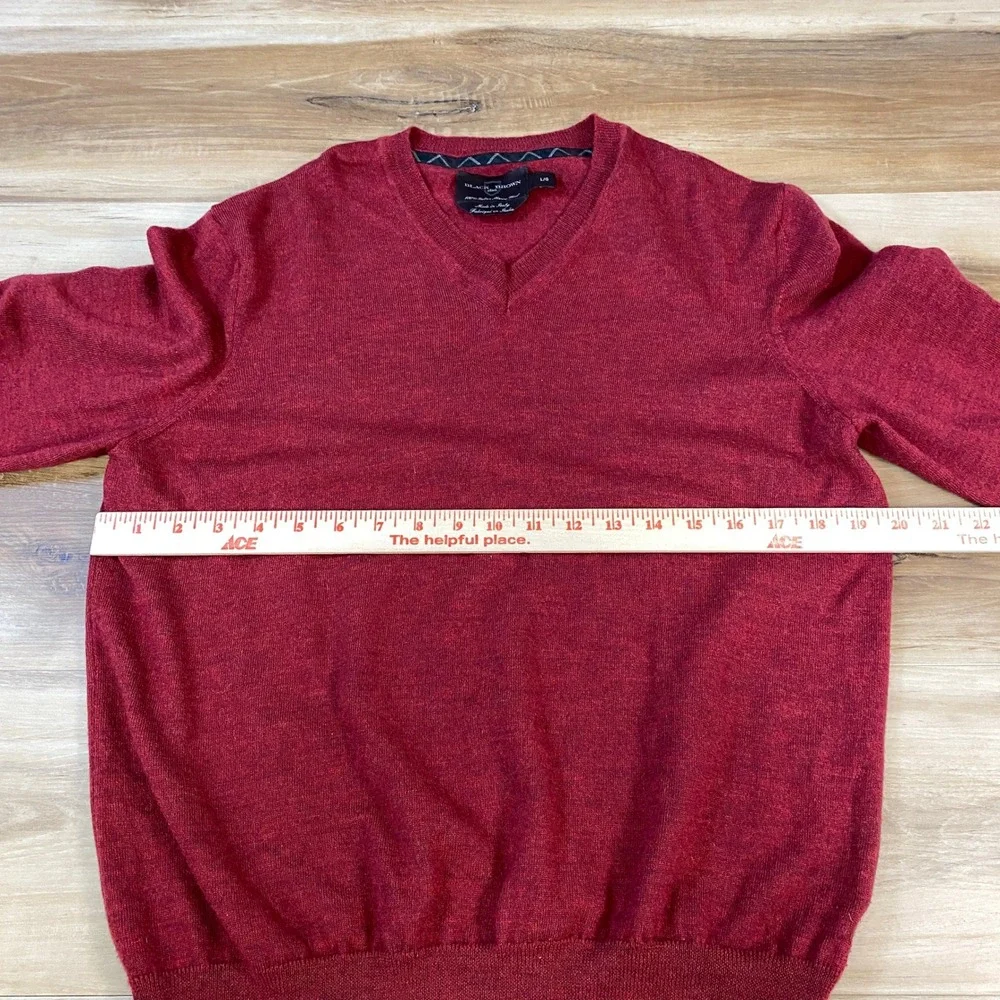 Black Brown 1826 Sweater Men L Merino Wool V-Neck Burgundy Italy Minimalist